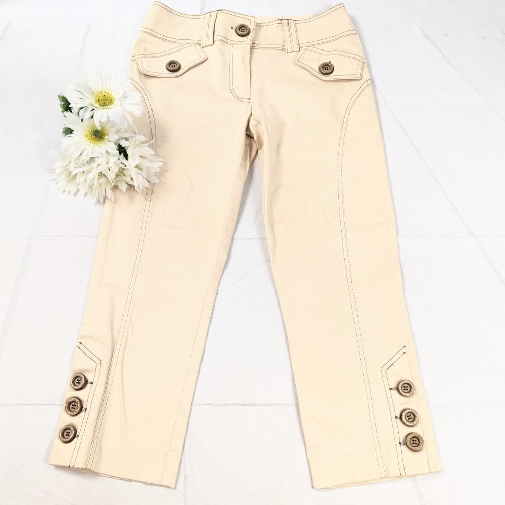 Cache Y2k Cream Oversize Button Adorned Capris - image 2